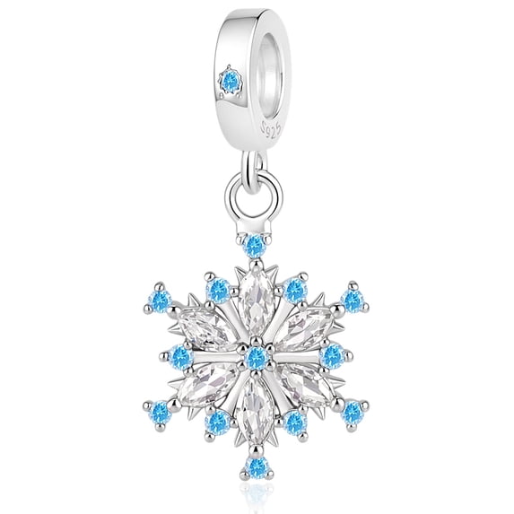 925 Sterling Silver Winter Christmas Snowflake Dangle Charm for Bracelet Charms Bangle Pendant Jewelry