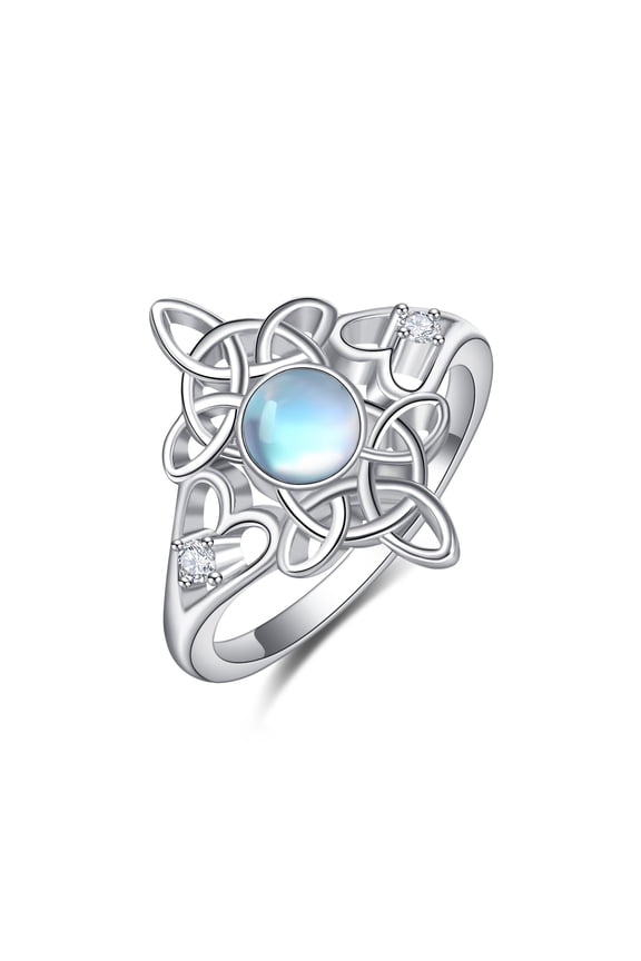 925 Sterling Silver Witches Knot Ring for Women Good Luck Irish Pagan Celtic Knot Wiccan Moonstone Jewelry for Women