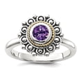 thumbnail image 1 of 925 Sterling Silver With 14k Amethyst Ring Size 7 2.4mm Wide Ring for Women - 4.4 Grams .46 cwt, 1 of 2
