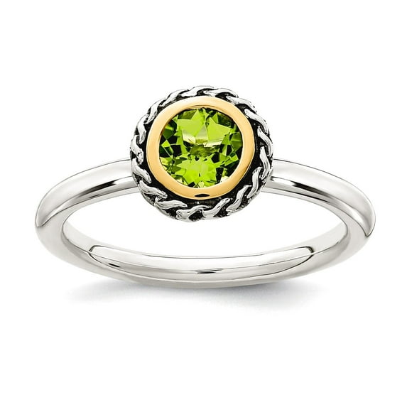 925 Sterling Silver With 14k Polished Peridot Ring Size 8 Ring for Women - .50 cwt