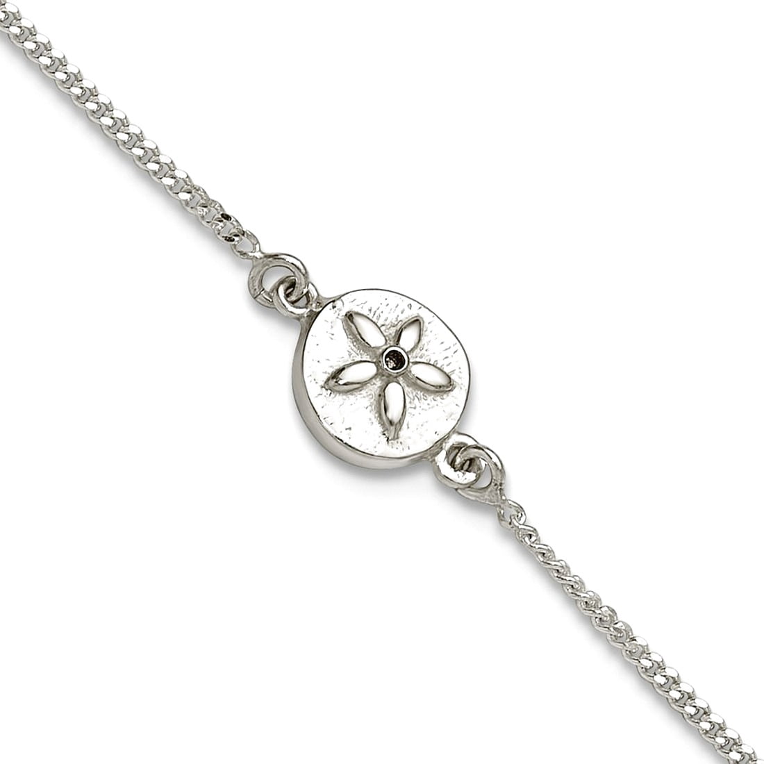 925 Sterling Silver With Cubic Zirconia Sand Dollar Plus 1 In Extension Anklet 9 Inch 8.8mm Wide Anklet for Women