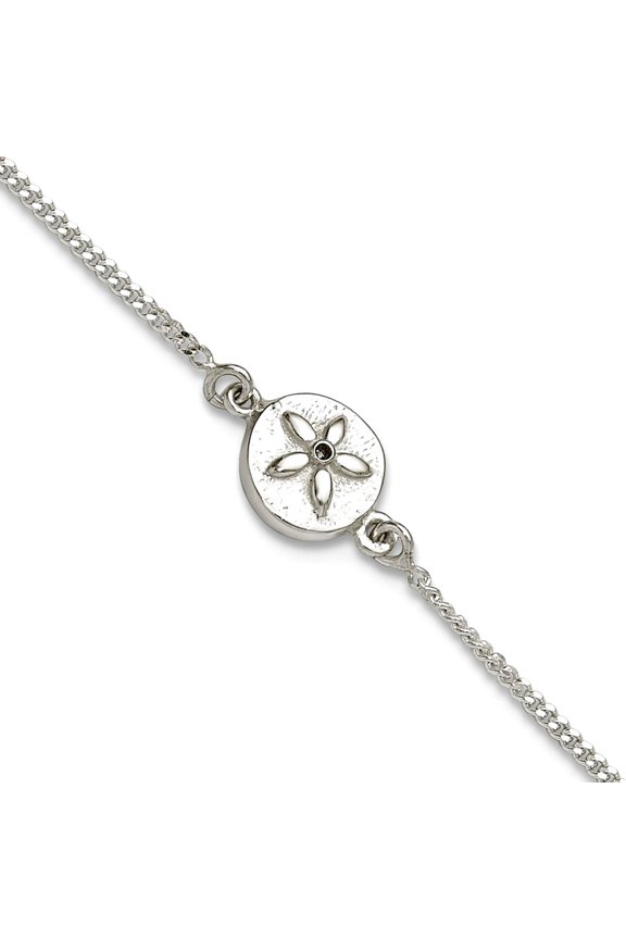 925 Sterling Silver With Cubic Zirconia Sand Dollar Plus 1 In Extension Anklet 9 Inch 8.8mm Wide Anklet for Women