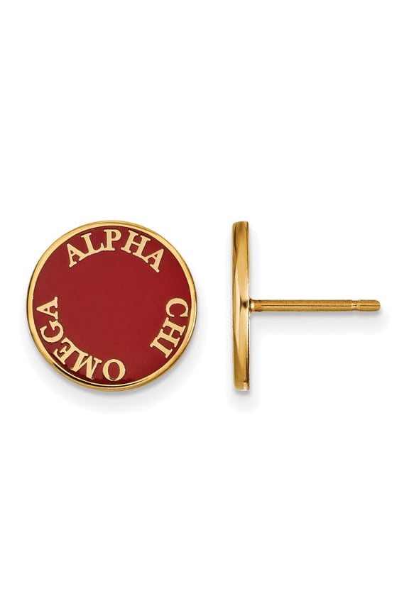 925 Sterling Silver With GP LogoArt Alpha Chi Omega Enameled Post Earrings; for Adults and Teens; for Women and Men