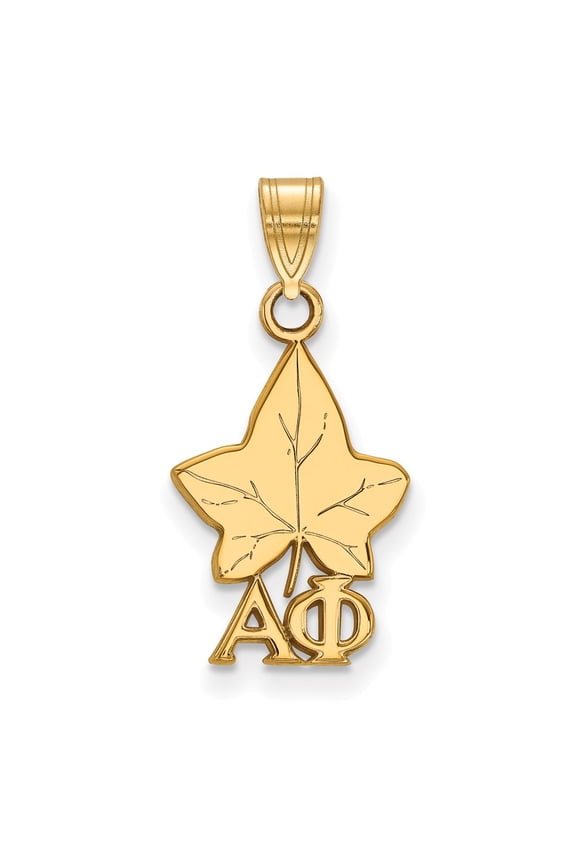 925 Sterling Silver With GP LogoArt Alpha Phi Small Pendant; for Adults and Teens; for Women and Men