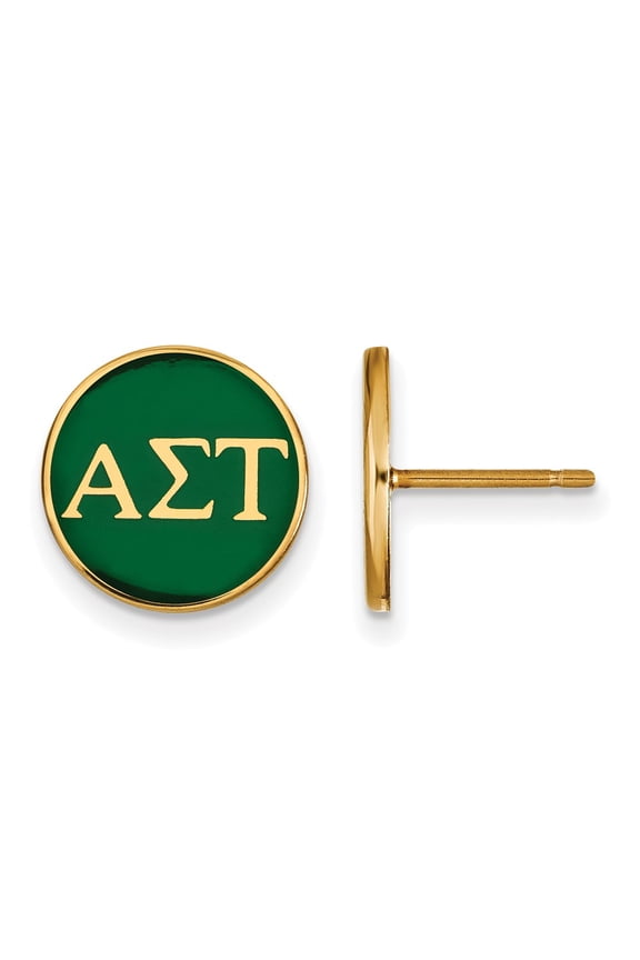 925 Sterling Silver With GP LogoArt Alpha Sigma Tau Enameled Post Earrings; for Adults and Teens; for Women and Men