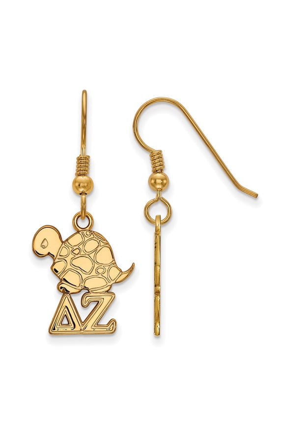 925 Sterling Silver With GP LogoArt Delta Zeta Small Dangle Earrings; for Adults and Teens; for Women and Men