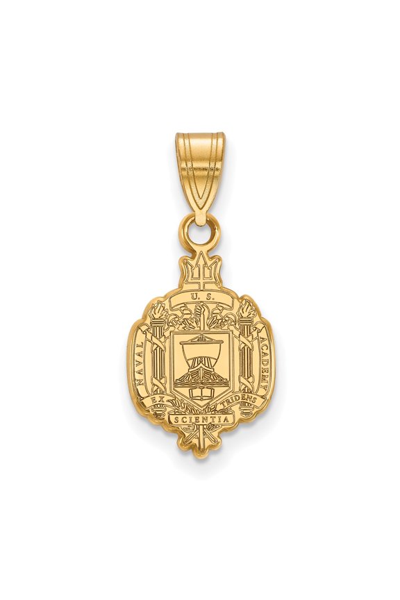 925 Sterling Silver With GP LogoArt Navy Medium Crest Pendant; for Adults and Teens; for Women and Men