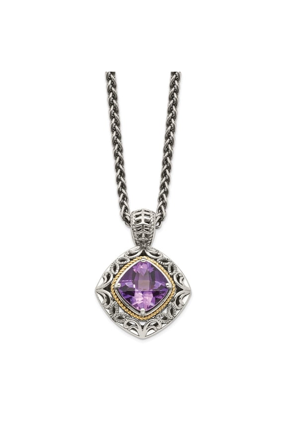 925 Sterling Silver With Real 14kt Amethyst Necklace; 18 inch; Lobster Clasp; for Adults and Teens; for Women and Men