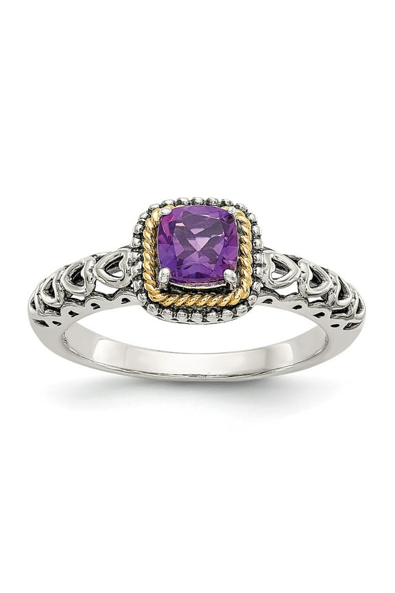 925 Sterling Silver With Real 14kt Amethyst Ring Size: 6; for Adults and Teens; for Women and Men