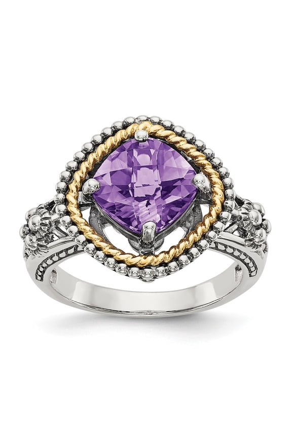 925 Sterling Silver With Real 14kt Amethyst Ring Size: 7; for Adults and Teens; for Women and Men