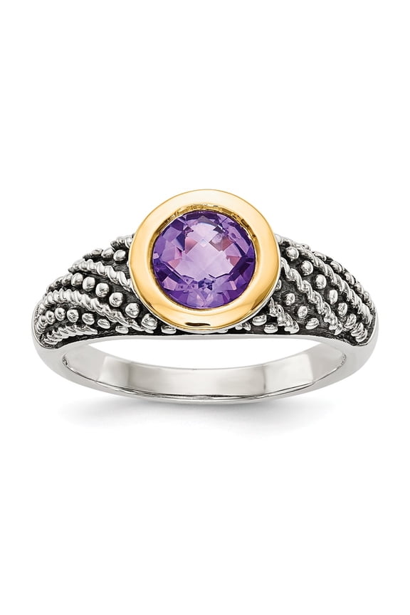 925 Sterling Silver With Real 14kt Amethyst Ring Size: 8; for Adults and Teens; for Women and Men