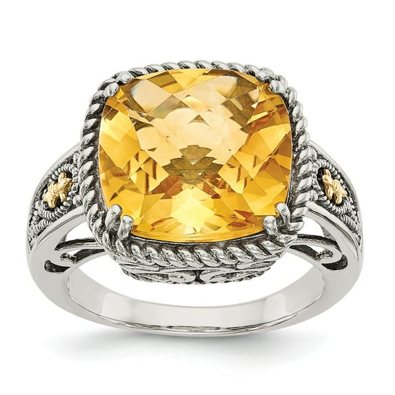 925 Sterling Silver With Real 14kt Citrine Ring Size: 6; for Adults and Teens; for Women and Men