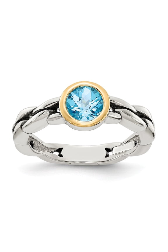 925 Sterling Silver With Real 14kt Sky Blue Topaz Ring Size: 7; for Adults and Teens; for Women and Men