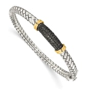 925 Sterling Silver With Real 14kt True Two-tone Black Diamond Bangle Chain Bracelet; for Adults and Teens; for Women and Men