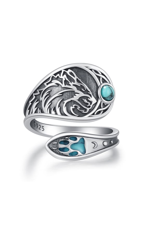 925 Sterling Silver Wolf Spoon Ring Wolf Spoon Adjustable Thumb Ring for Women Vintage Jewelry Gifts for Birthday Mother's Day Christmas