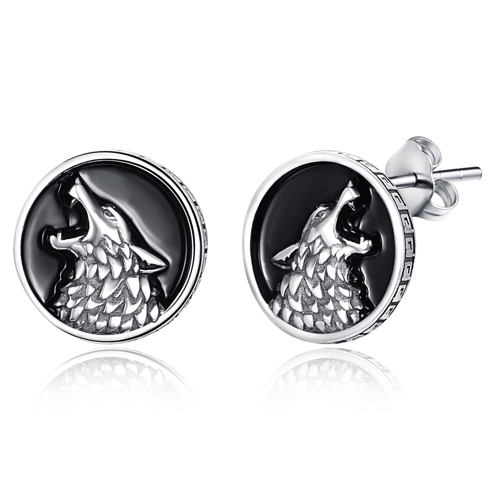 925 Sterling Silver Wolf Stud Earrings Viking Wolf Earrings for Men and Women Unique Jewelry Gift