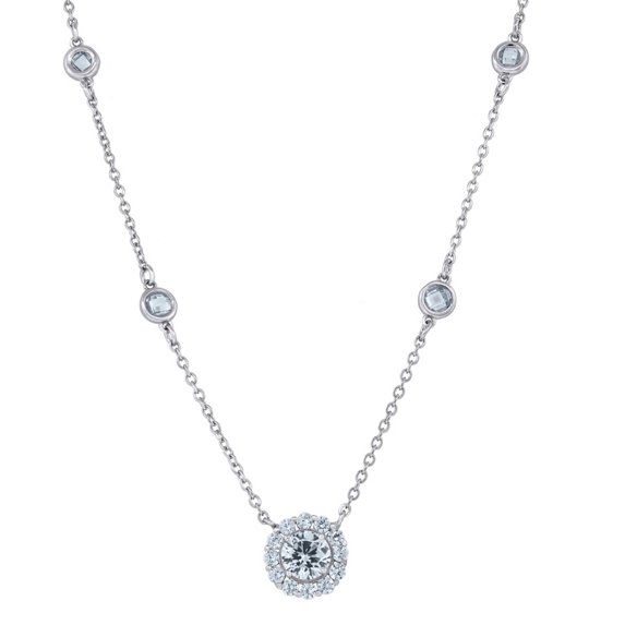 925 Sterling Silver Women Cubic Zirconia Fashion Halo Necklace 8.9x8.9mm Wide Pendant Necklace for Women