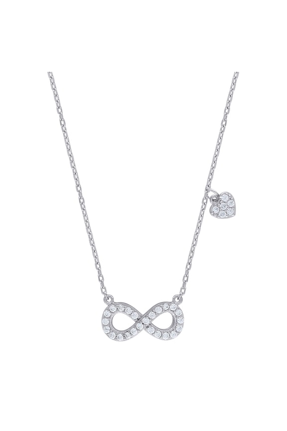 925 Sterling Silver Women Cubic Zirconia Rolo Link Infinity Necklace