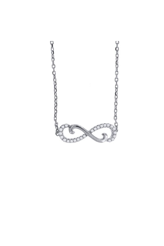 925 Sterling Silver Women Cubic Zirconia Rolo Link Infinity Necklace