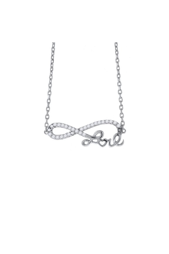 925 Sterling Silver Women Cubic Zirconia Rolo Link Infinity Necklace