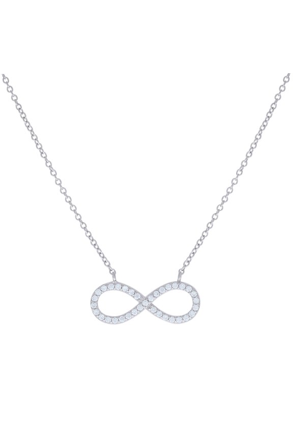 925 Sterling Silver Women Cubic Zirconia Rolo Link Infinity Necklace