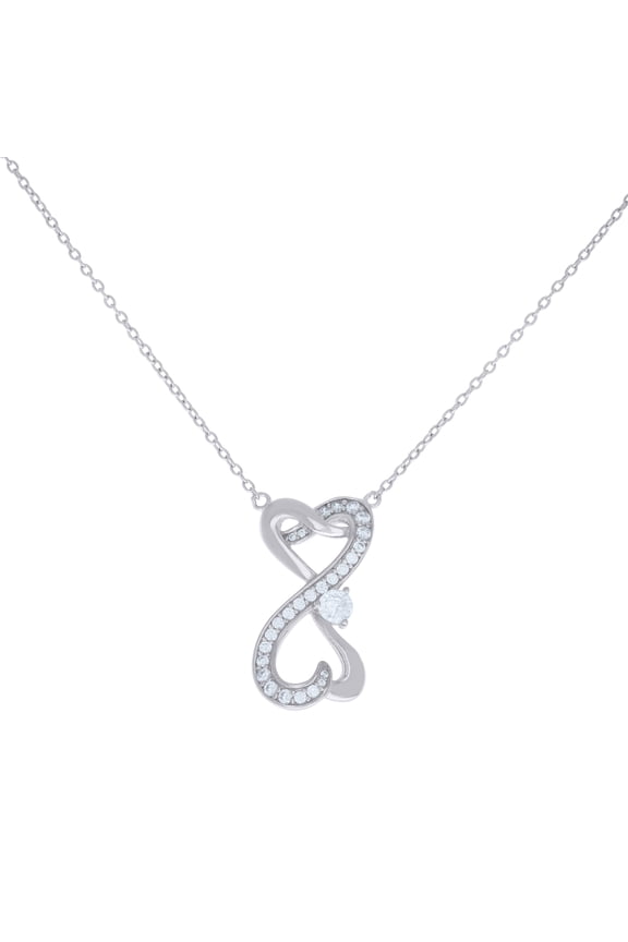 925 Sterling Silver Women Cubic Zirconia Rolo Link Infinity Necklace