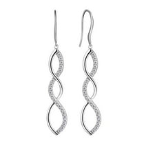 925 Sterling Silver Women Earrings Hook Long Dangle Earrings White CZ Twist Infinity Hanging Drop Jewelry Girls Mother's Day Gifts