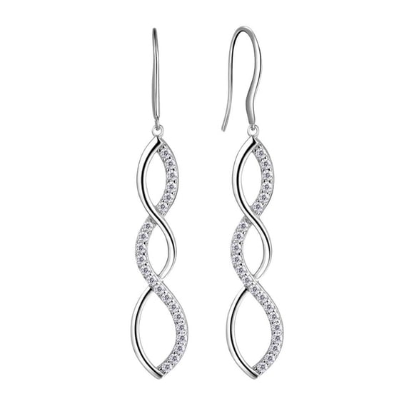 925 Sterling Silver Women Earrings Twist Infinity Long Dangle Earrings Drop Hanging Hook Jewelry Mother Wife Christmas Valentine's Day Gift for Her