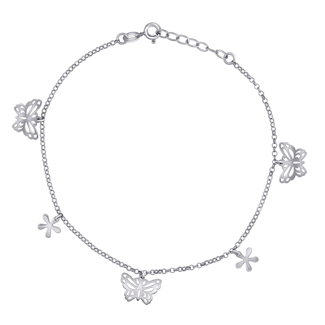 925 Sterling Silver Women Fashion Butterfly Angel Wings and Flower Anklet 10 Inch 10.6mm Long Anklet for Women
