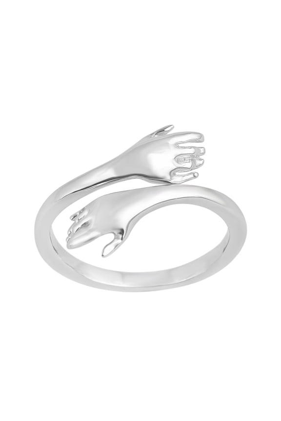 925 Sterling Silver Women Hugging Hands Open Promise Couples Wedding Bands Hug Ring