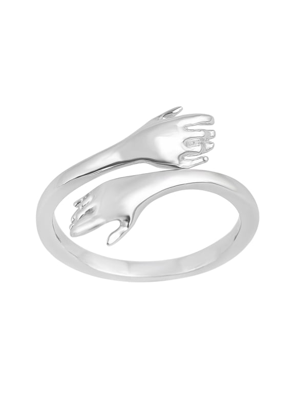 925 Sterling Silver Women Hugging Hands Open Promise Couples Wedding Bands Hug Ring