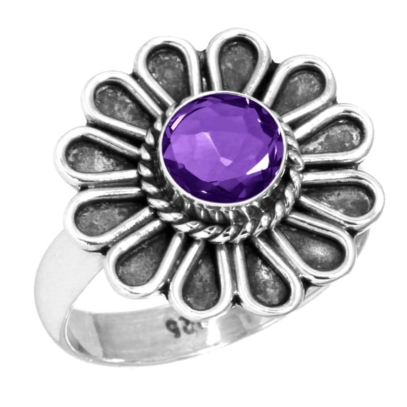 925 Sterling Silver Women Jewelry Amethyst Quartz Ring