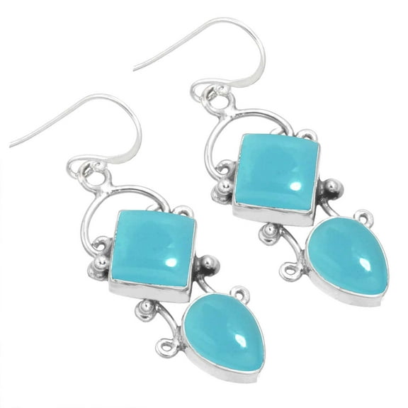 925 Sterling Silver Women Jewelry Blue Chalcedony Earring