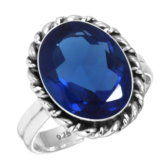 925 Sterling Silver Women Jewelry Blue Sapphire Simulated Ring