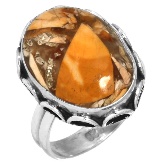 925 Sterling Silver Women Jewelry Brecciated Mookaite Ring