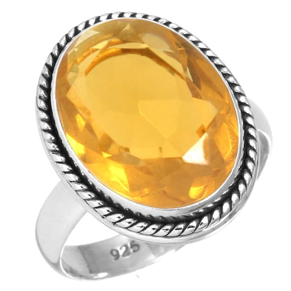 925 Sterling Silver Women Jewelry Citrine Quartz Ring
