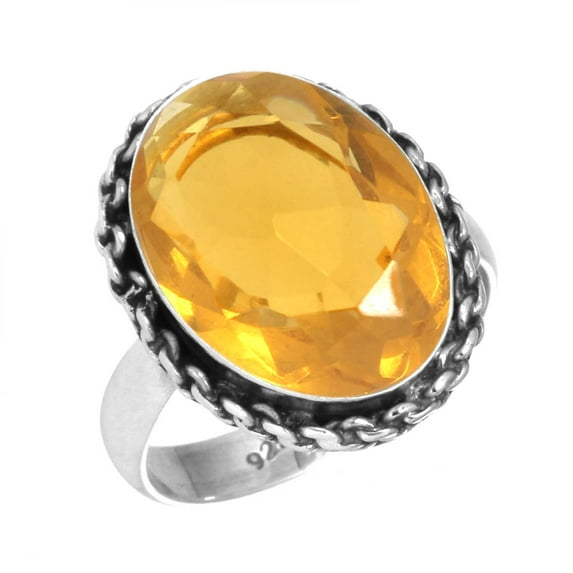 925 Sterling Silver Women Jewelry Citrine Quartz Ring
