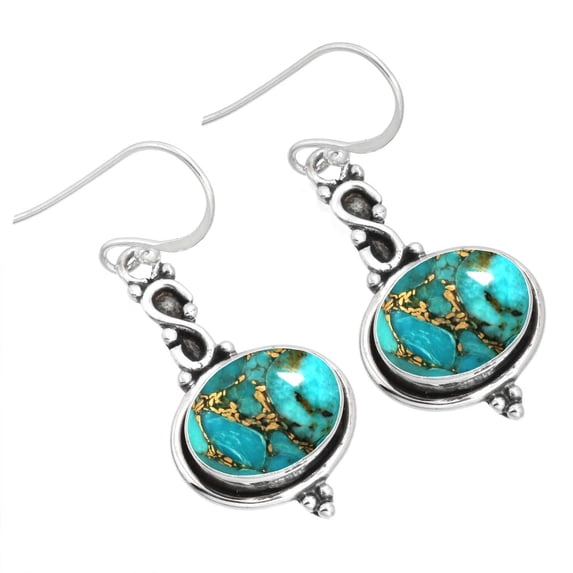 925 Sterling Silver Women Jewelry Copper Blue Turquoise Earring