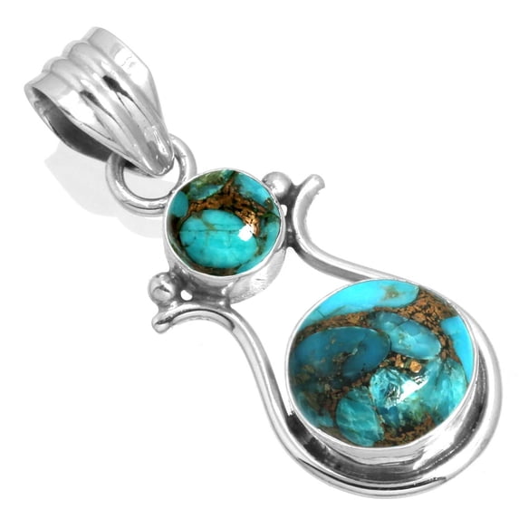 925 Sterling Silver Women Jewelry Copper Blue Turquoise Pendant