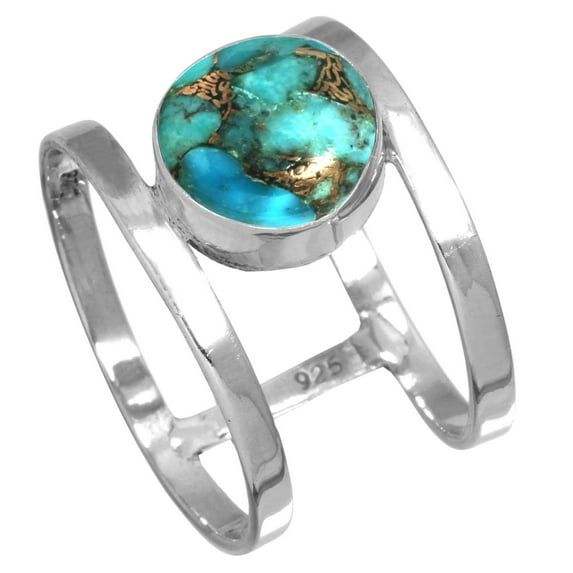 925 Sterling Silver Women Jewelry Copper Blue Turquoise Ring