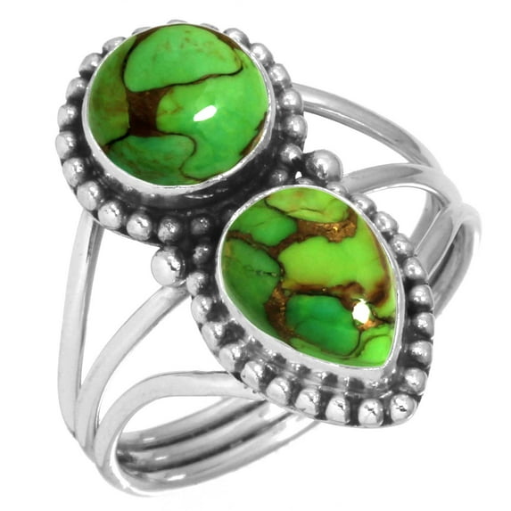 925 Sterling Silver Women Jewelry Copper Green Turquoise Ring