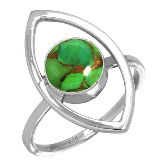 925 Sterling Silver Women Jewelry Copper Green Turquoise Ring