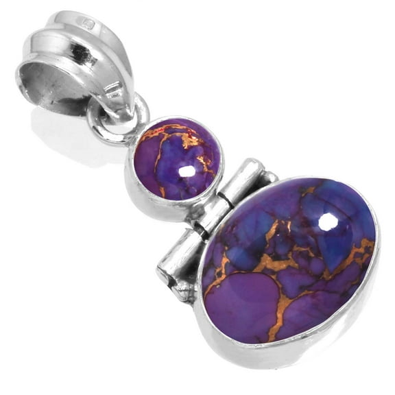 925 Sterling Silver Women Jewelry Copper Purple Turquoise Pendant