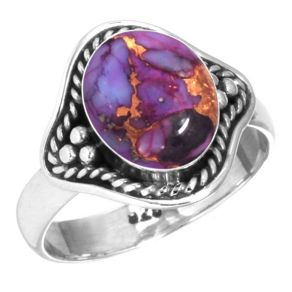 925 Sterling Silver Women Jewelry Copper Purple Turquoise Ring