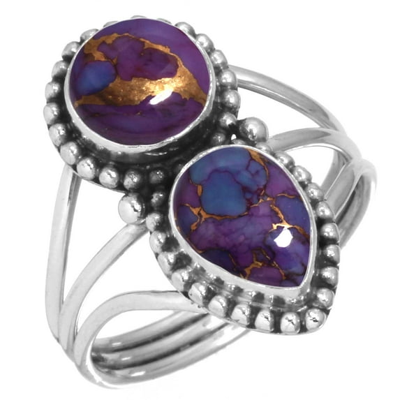 925 Sterling Silver Women Jewelry Copper Purple Turquoise Ring