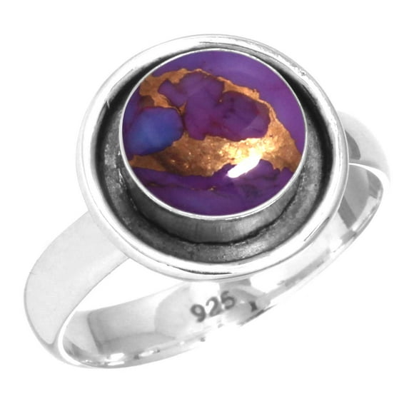 925 Sterling Silver Women Jewelry Copper Purple Turquoise Ring