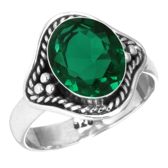 925 Sterling Silver Women Jewelry Emerald Simulated Ring