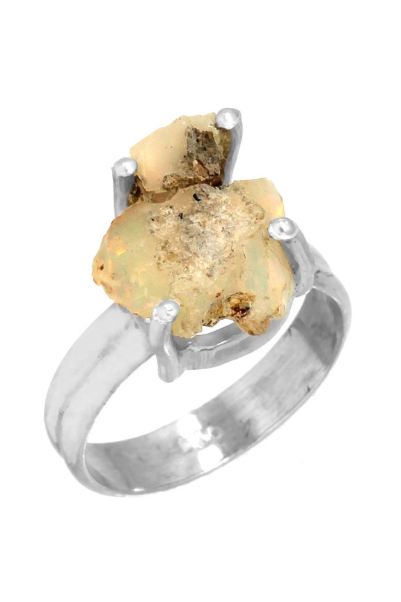 925 Sterling Silver Women Jewelry Ethiopian Opal Rough Ring