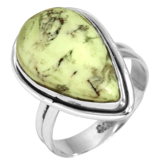 925 Sterling Silver Women Jewelry Lemon Chrysoprase Ring
