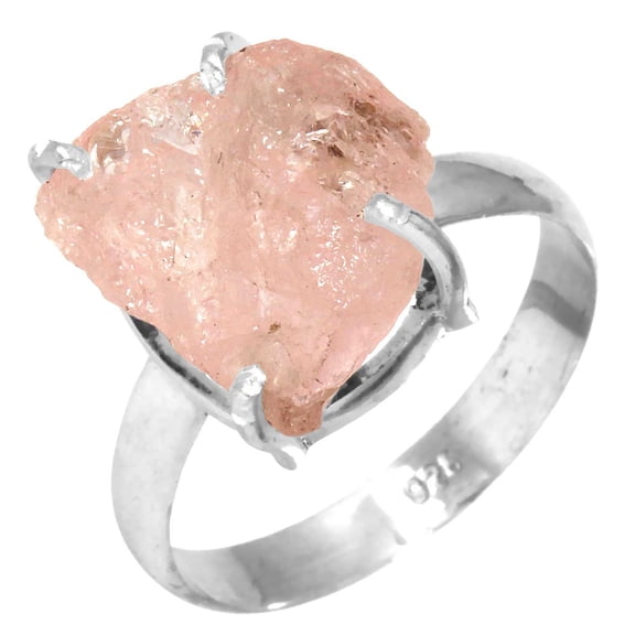 925 Sterling Silver Women Jewelry Morganite Rough Ring
